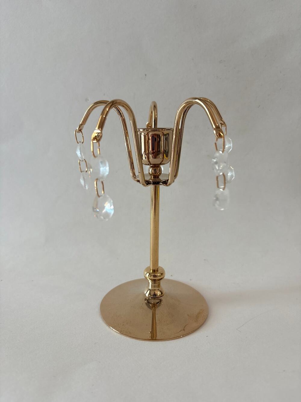 VTG 24K Gold Plated Candlestick Swarovski Crystal Prisms MCM Candle Holder